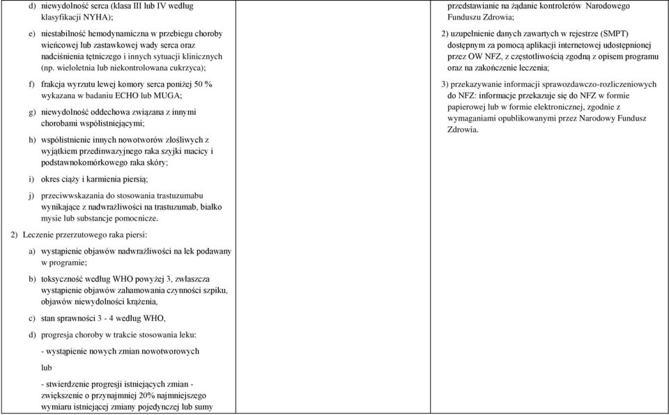 wieloletnia lub niekontrolowana cukrzyca); f) frakcja wyrzutu lewej komory serca poniżej 50 % wykazana w badaniu ECHO lub MUGA; g) niewydolno ć oddechowa związana z innymi chorobami