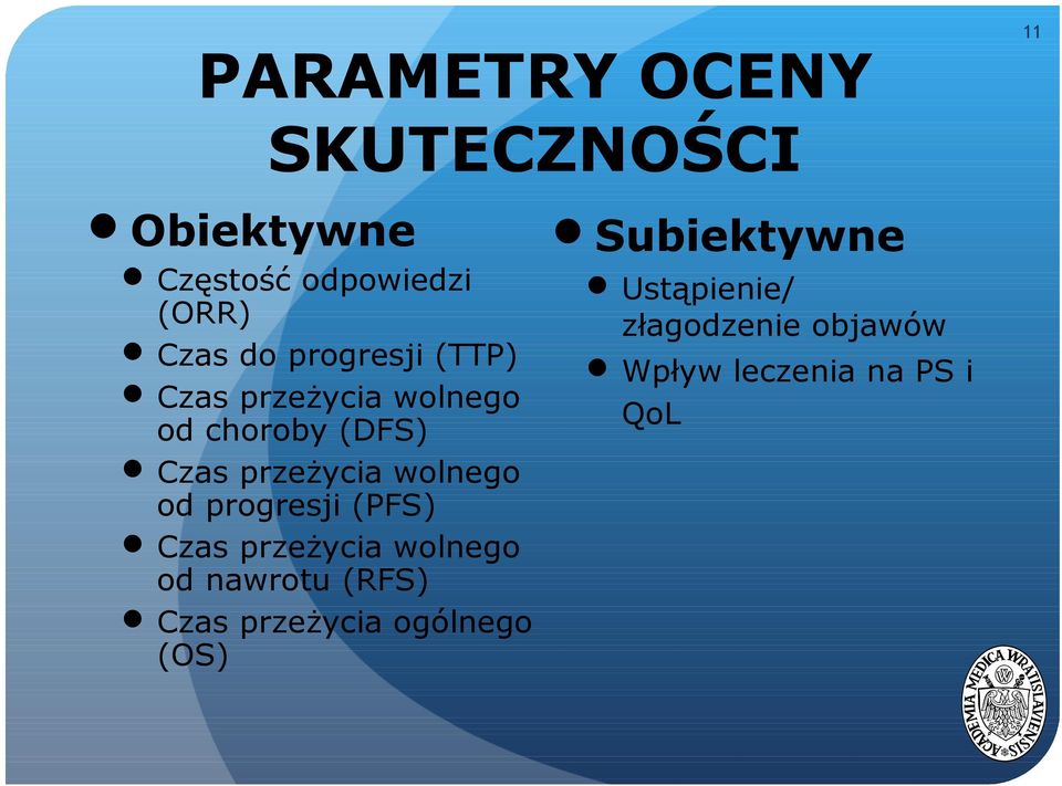 od progresji (PFS) Czas przeżycia wolnego od nawrotu (RFS) Czas przeżycia