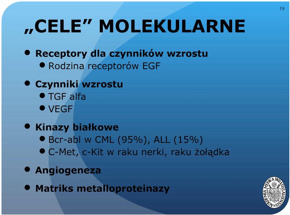 Kinazy białkowe Bcr-abl w CML (95%), ALL (15%) C-Met,