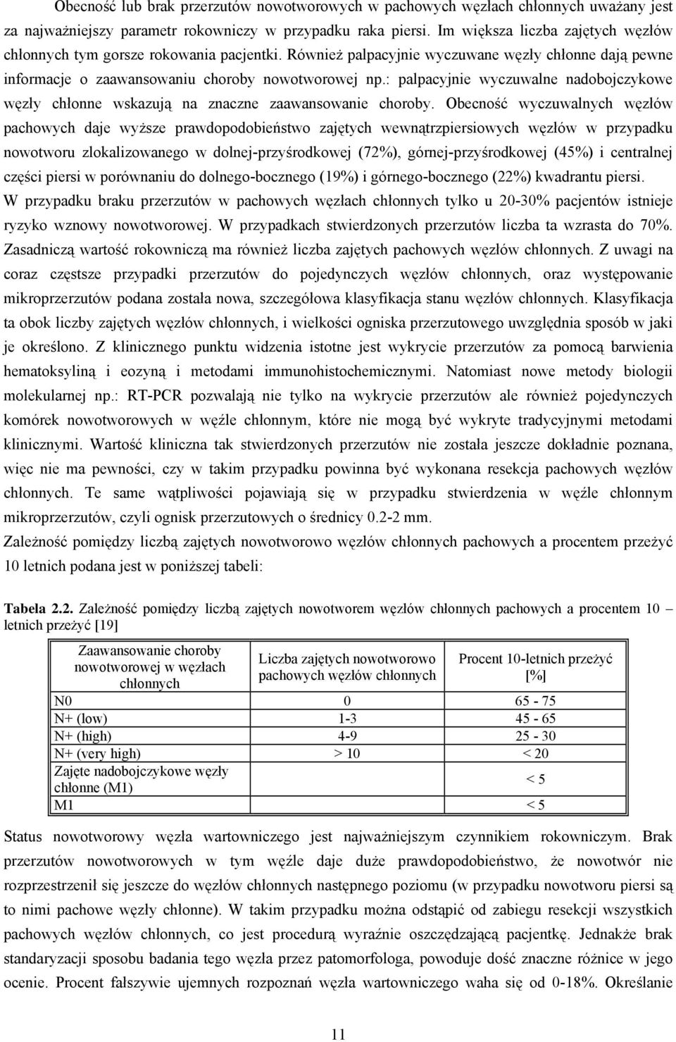 : palpacyjnie wyczuwalne nadobojczykowe węzły chłonne wskazują na znaczne zaawansowanie choroby.