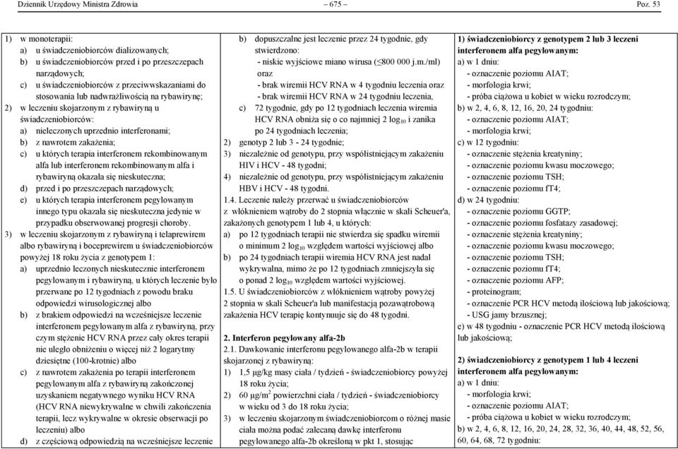 nadwrażliwością na rybawirynę; 2) w leczeniu skojarzonym z rybawiryną u świadczeniobiorców: a) nieleczonych uprzednio interferonami; b) z nawrotem zakażenia; c) u których terapia interferonem