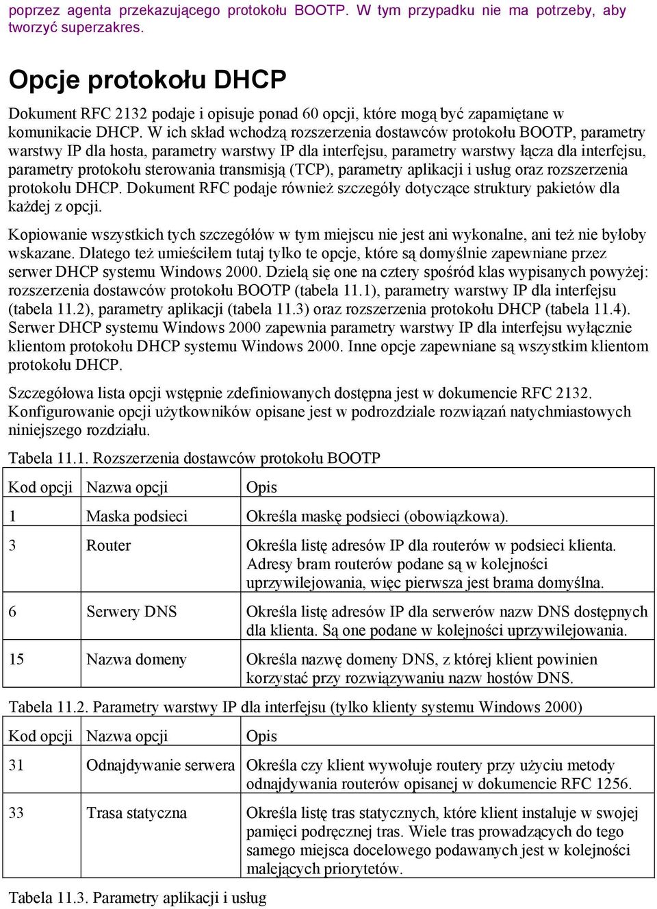 W ich skład wchodzą rozszerzenia dostawców protokołu BOOTP, parametry warstwy IP dla hosta, parametry warstwy IP dla interfejsu, parametry warstwy łącza dla interfejsu, parametry protokołu sterowania