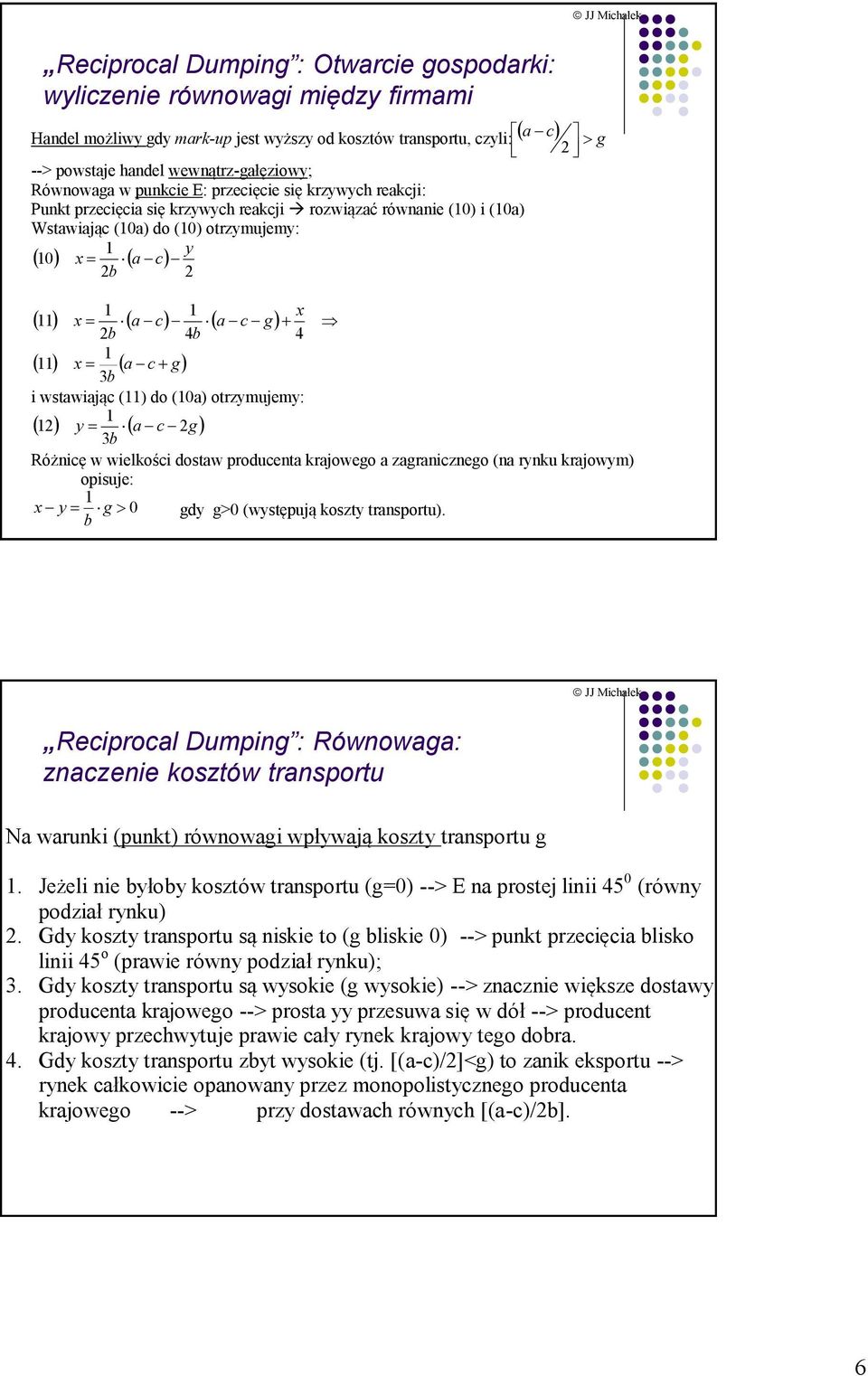 4 11 1 a c g 3 b i wstawiając (11) do (10a) otrzymujemy: 1 1 y a c g 3b Różnicę w wielkości dostaw producenta krajowego a zagranicznego (na rynku krajowym) opisuje: 1 y g 0 b gdy g>0 (występują