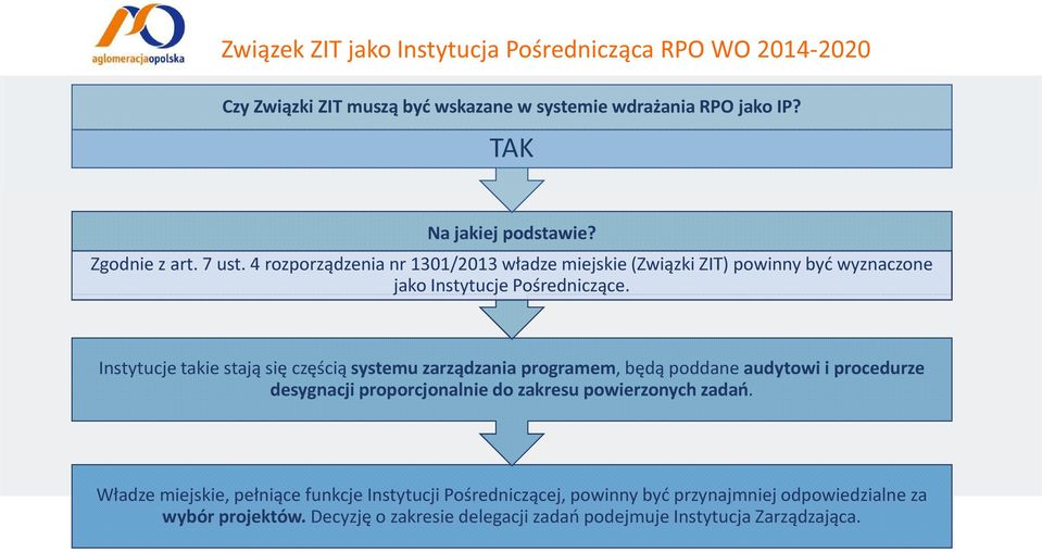 Instytucje takie stają się częścią systemu zarządzania programem, będą poddane audytowi i procedurze desygnacji proporcjonalnie do zakresu powierzonych zadań.