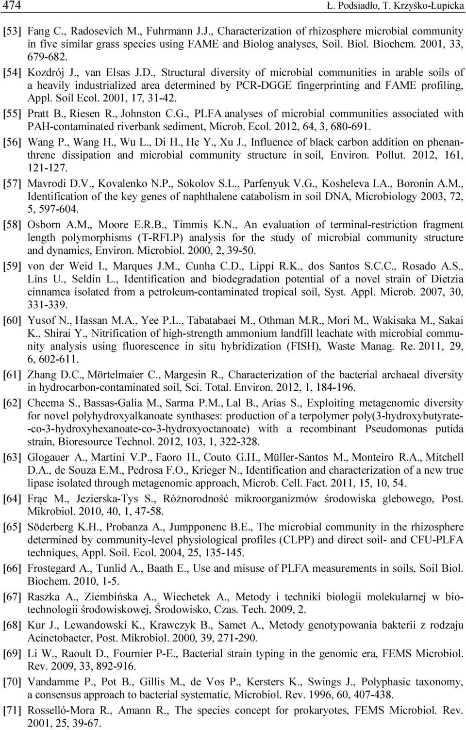 , Structural diversity of microbial communities in arable soils of a heavily industrialized area determined by PCR-DGGE fingerprinting and FAME profiling, Appl. Soil Ecol. 2001, 17, 31-42.