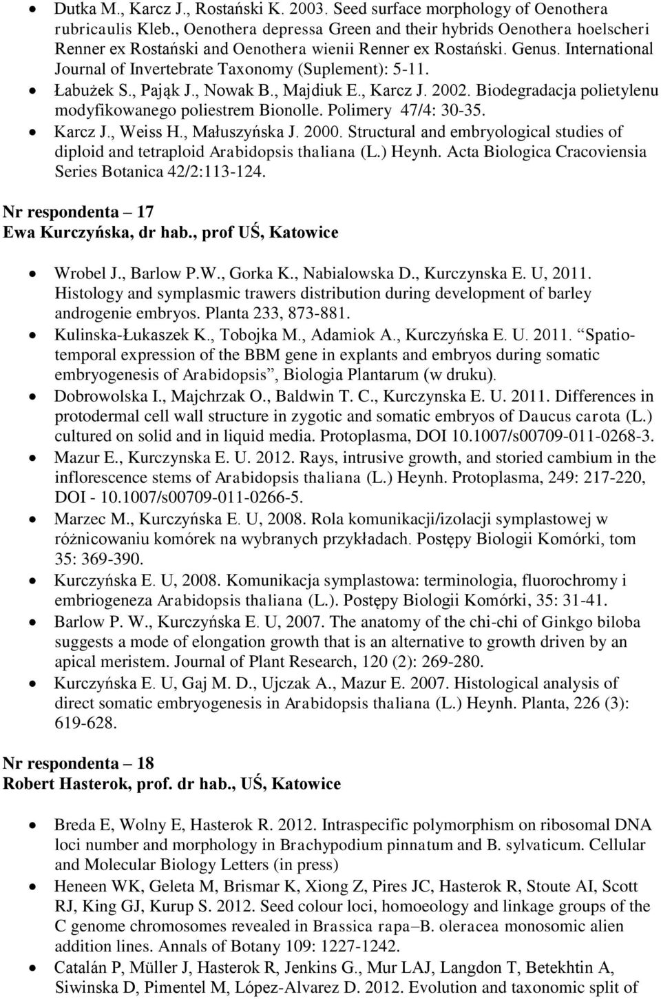 Łabużek S., Pająk J., Nowak B., Majdiuk E., Karcz J. 2002. Biodegradacja polietylenu modyfikowanego poliestrem Bionolle. Polimery 47/4: 30-35. Karcz J., Weiss H., Małuszyńska J. 2000.