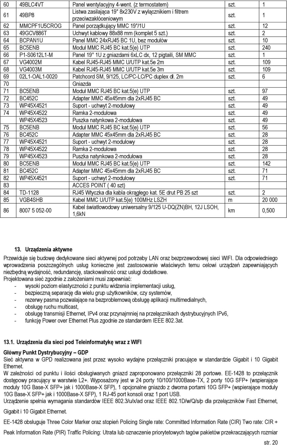 ) szt. 2 64 BCPAN1U Panel MMC 24xRJ45 BC 1U, bez modułów 0 65 BC5ENB Moduł MMC RJ45 BC kat.5(e) UTP szt.