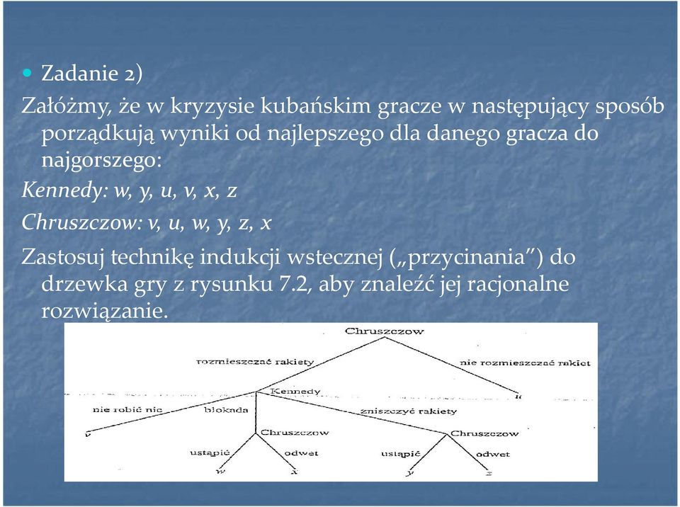 y, u, v, x, z Chruszczow: v, u, w, y, z, x Zastosuj technikę indukcji