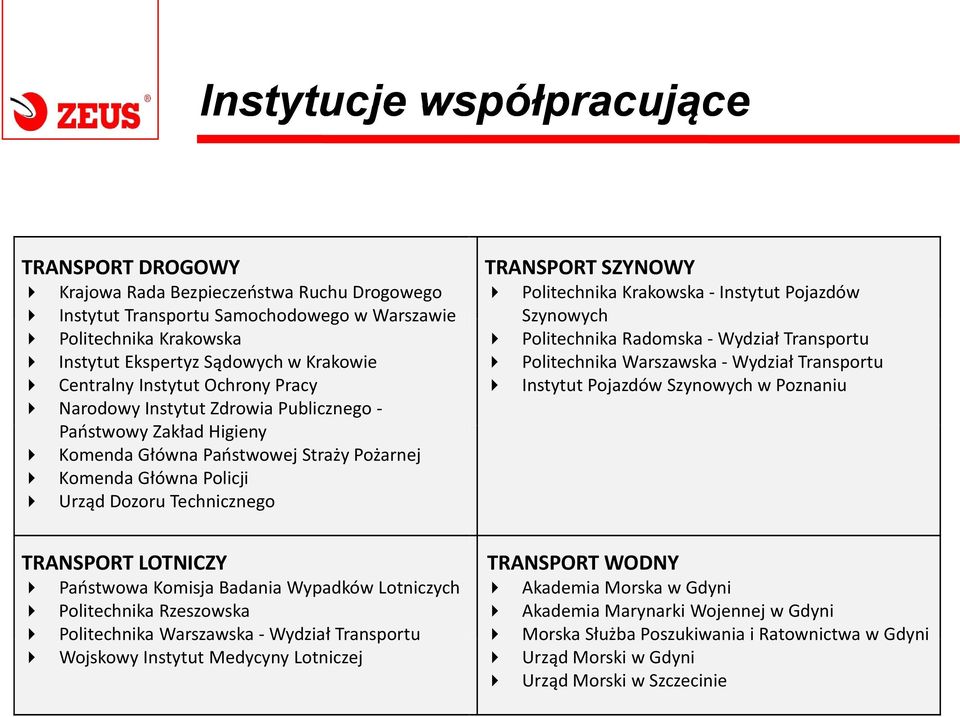 TRANSPORT SZYNOWY Politechnika Krakowska Instytut Pojazdów Szynowych Politechnika Radomska Wydział Transportu Politechnika Warszawska Wydział Transportu Instytut Pojazdów Szynowych w Poznaniu