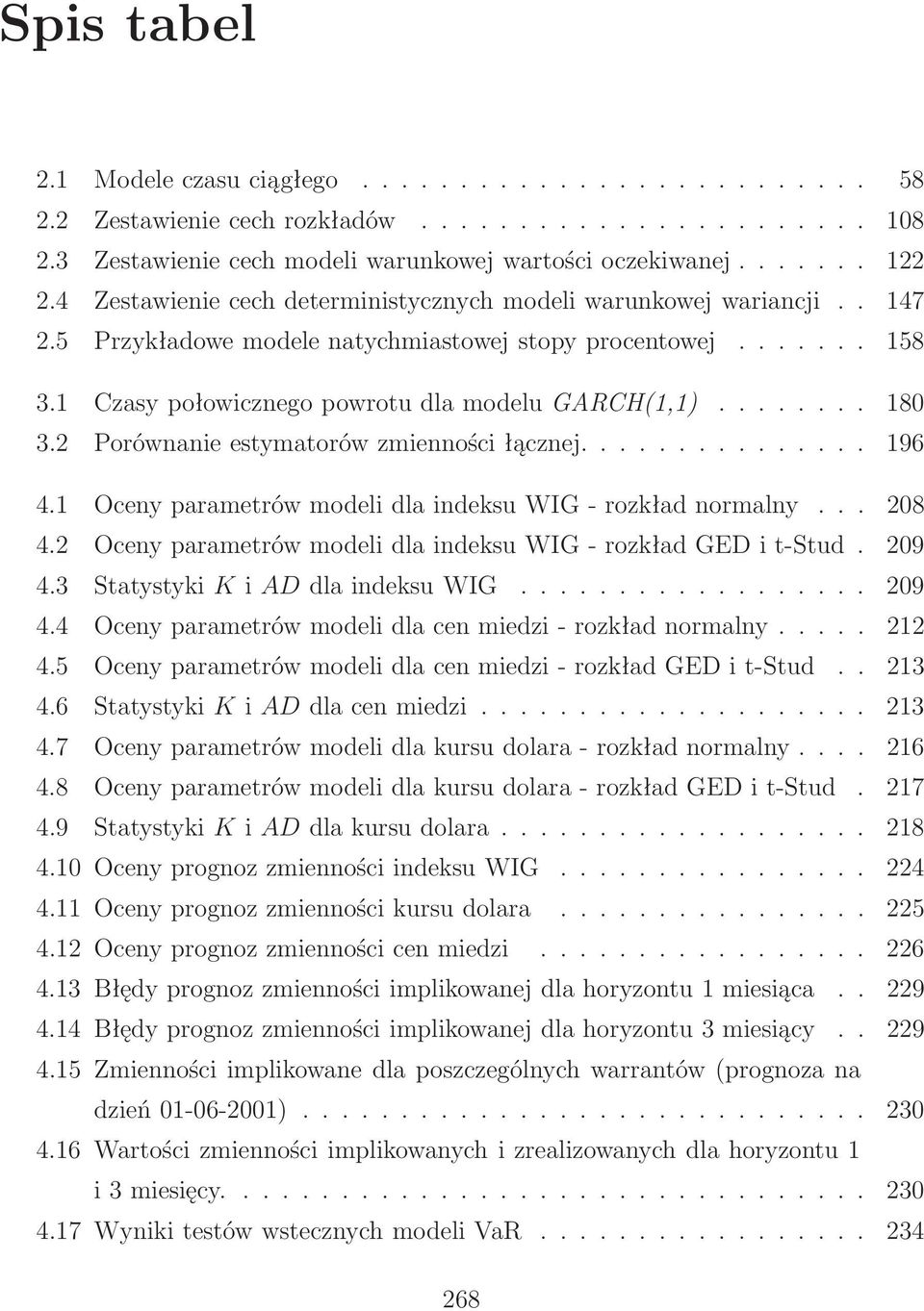 2 Porównanie estymatorów zmienności łącznej............... 196 4.1 Oceny parametrów modeli dla indeksu WIG - rozkład normalny... 208 4.2 Oceny parametrów modeli dla indeksu WIG - rozkład GED i t-stud.