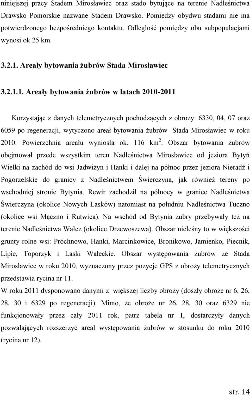 Areały bytowania żubrów Stada Mirosławiec 3.2.1.