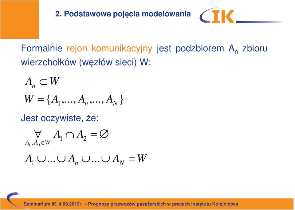 (węzłów sieci) W: A W Jest oczywiste, że: A W A, A W i