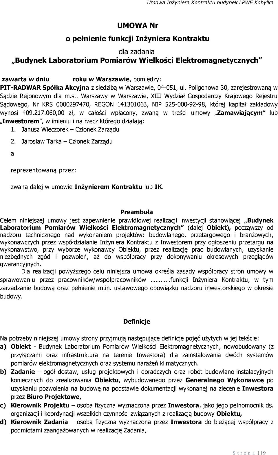 owaną w Sądzie Rejonowym dla m.st.