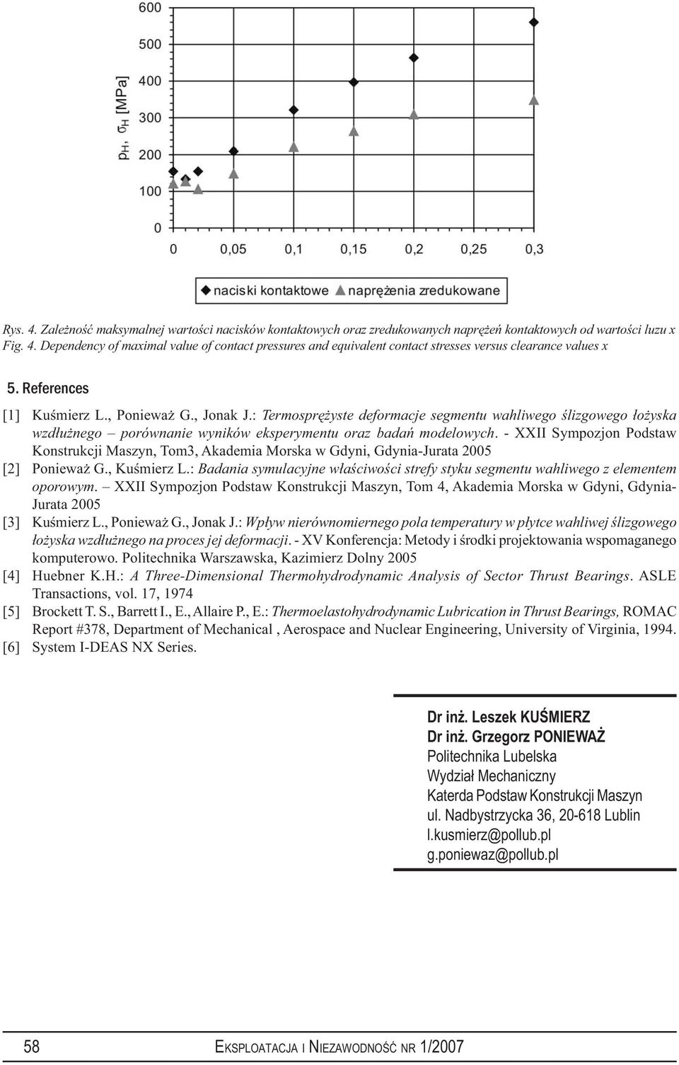 - XXII Sympozjon Podstaw Konstrukcji Maszyn, Tom3, Akademia Morska w Gdyni, Gdynia-Jurata 2005 [2] Ponieważ G., Kuśmierz L.