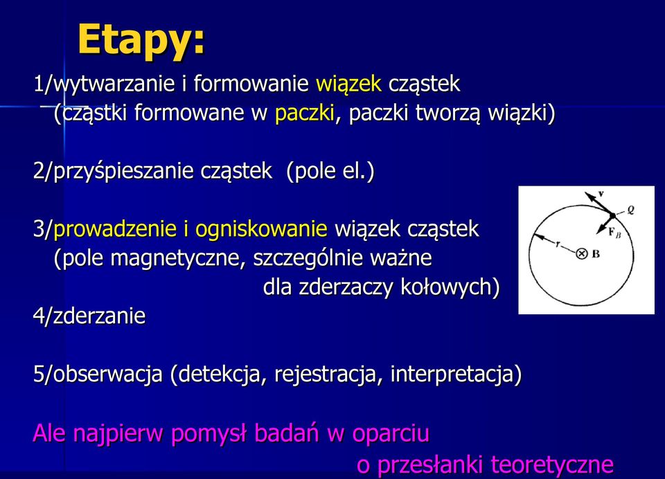 ) 3/prowadzenie i ogniskowanie wiązek cząstek (pole magnetyczne, szczególnie ważne dla