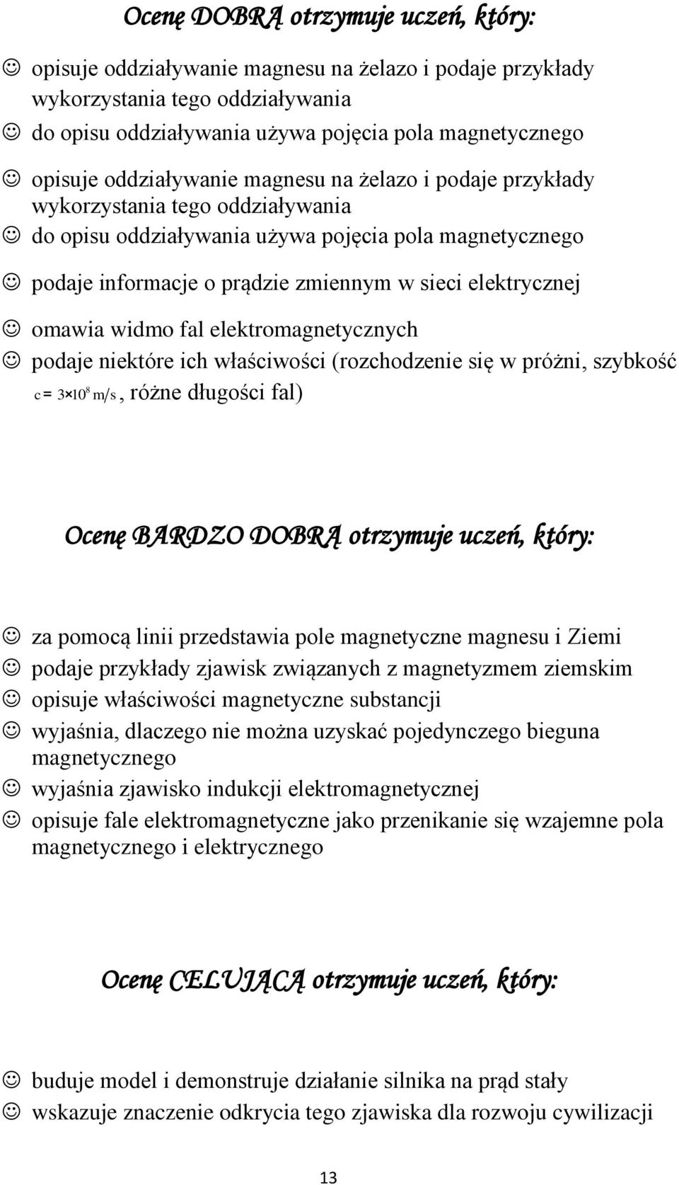 omawia widmo fal elektromagnetycznych podaje niektóre ich właściwości (rozchodzenie się w próżni, szybkość 8 c= 3 10 m s, różne długości fal) Ocenę BARDZO DOBRĄ otrzymuje uczeń, który: za pomocą