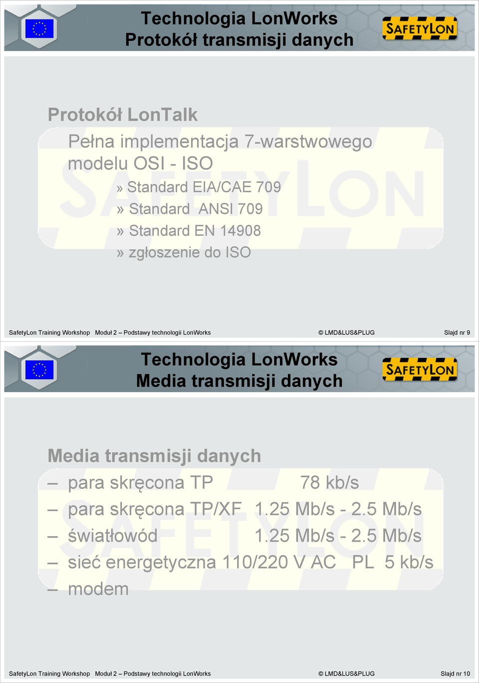 Technologia LonWorks Media transmisji danych Media transmisji danych para skręcona TP 78 kb/s para skręcona TP/XF 1.25 Mb/s - 2.
