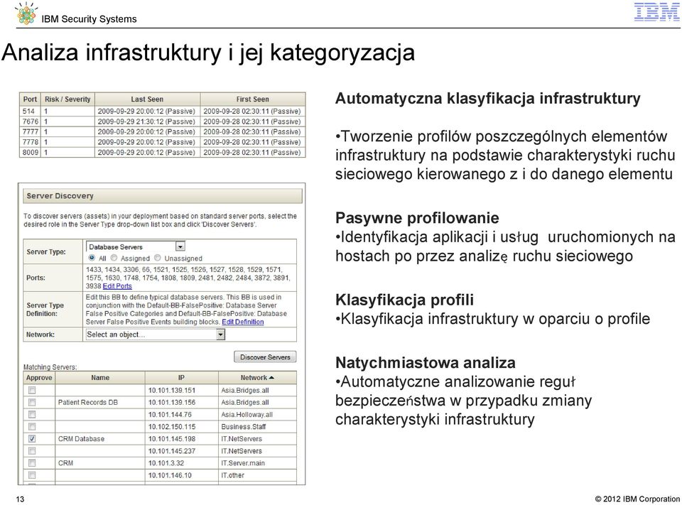 aplikacji i usług uruchomionych na hostach po przez analizę ruchu sieciowego Klasyfikacja profili Klasyfikacja infrastruktury w