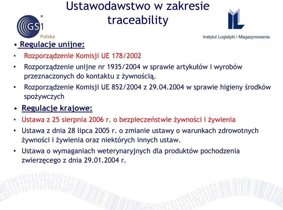 z 29.04.2004 w sprawie higieny środków spożywczych Regulacje krajowe: Ustawa z 25 sierpnia 2006 r.