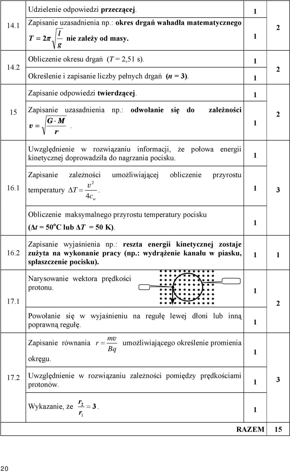 Uwzględnienie w rozwiązaniu informacji, że połowa energii kinetycznej doprowadziła do nagrzania pocisku. Zapisanie zależności umożliwiającej obliczenie przyrostu temperatury Δ T = v. c 4 w 3 6.