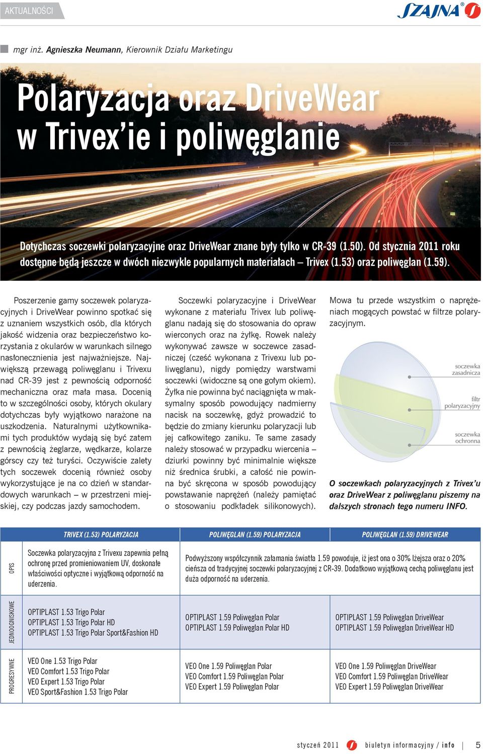 Poszerzenie gamy soczewek polaryzacyjnych i DriveWear powinno spotkać się z uznaniem wszystkich osób, dla których jakość widzenia oraz bezpieczeństwo korzystania z okularów w warunkach silnego