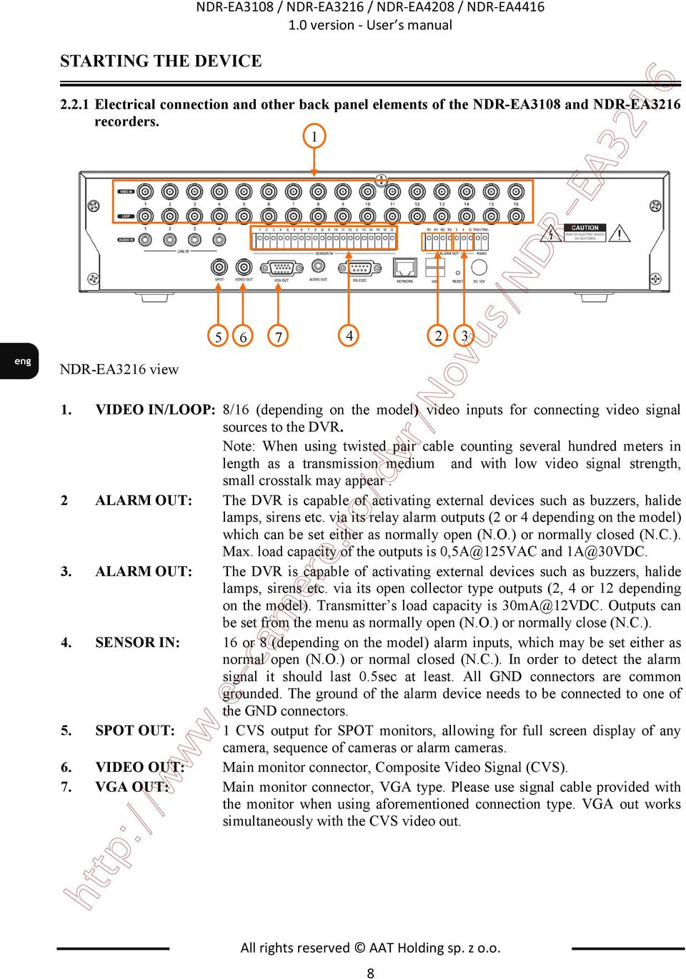 Note: When using twisted pair cable counting several hundred meters in length as a transmission medium and with low video signal strength, small crosstalk may appear.