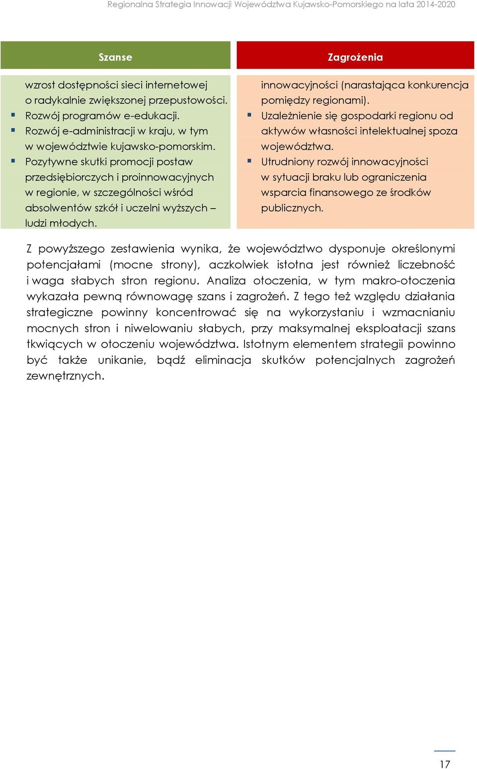 Zagrożenia innowacyjności (narastająca konkurencja pomiędzy regionami). Uzależnienie się gospodarki regionu od aktywów własności intelektualnej spoza województwa.