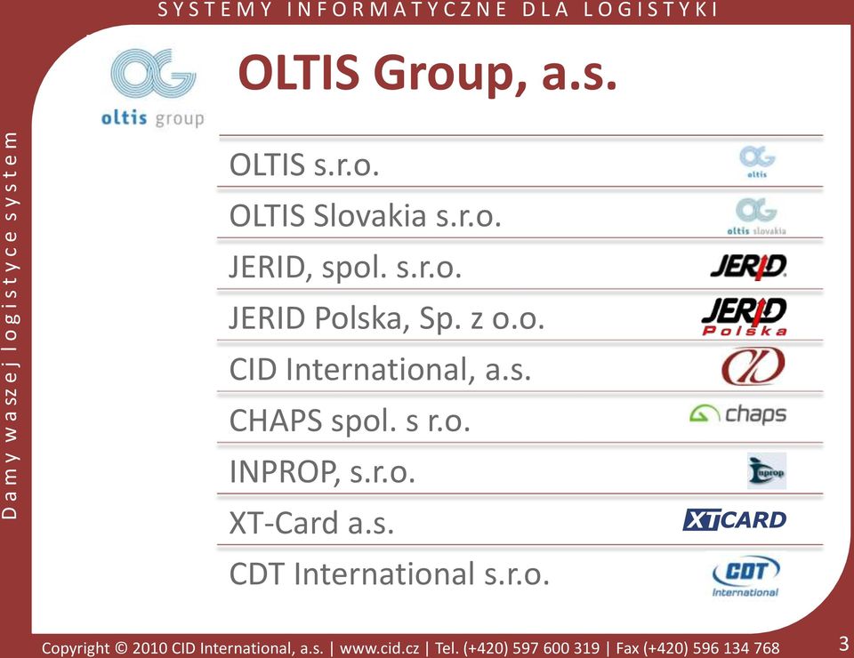 s. CHAPS spol. s r.o. INPROP, s.r.o. XT-Card a.s. CDT International s.
