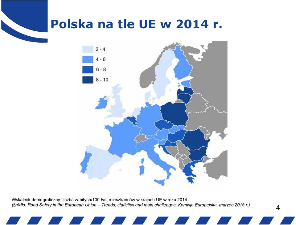 mieszkańców w krajach UE w roku 2014 (źródło: Road Safety