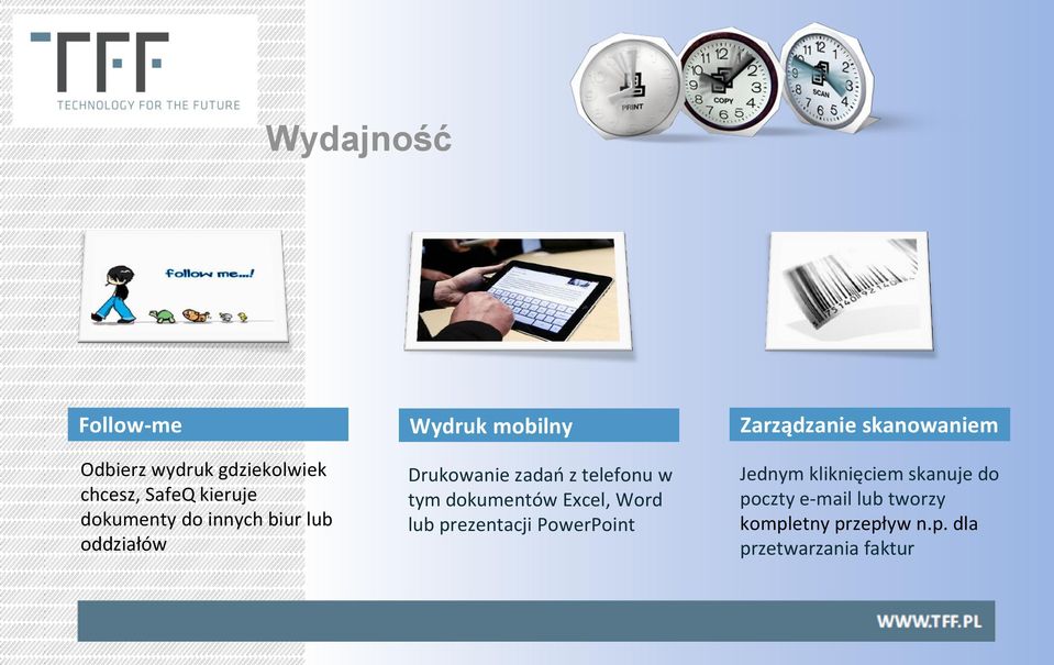 Drukowanie zadań z telefonu w tym dokumentów Excel, Word lub prezentacji PowerPoint