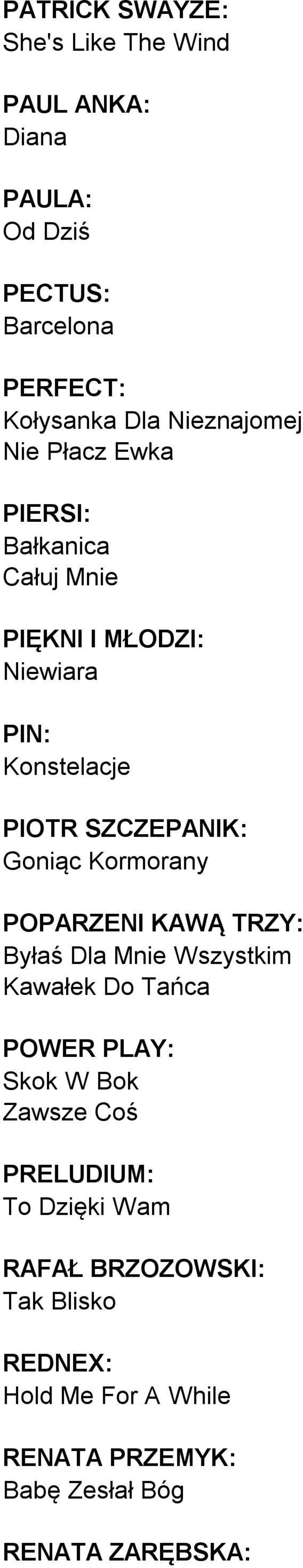 Goniąc Kormorany POPARZENI KAWĄ TRZY: Byłaś Dla Mnie Wszystkim Kawałek Do Tańca POWER PLAY: Skok W Bok Zawsze Coś