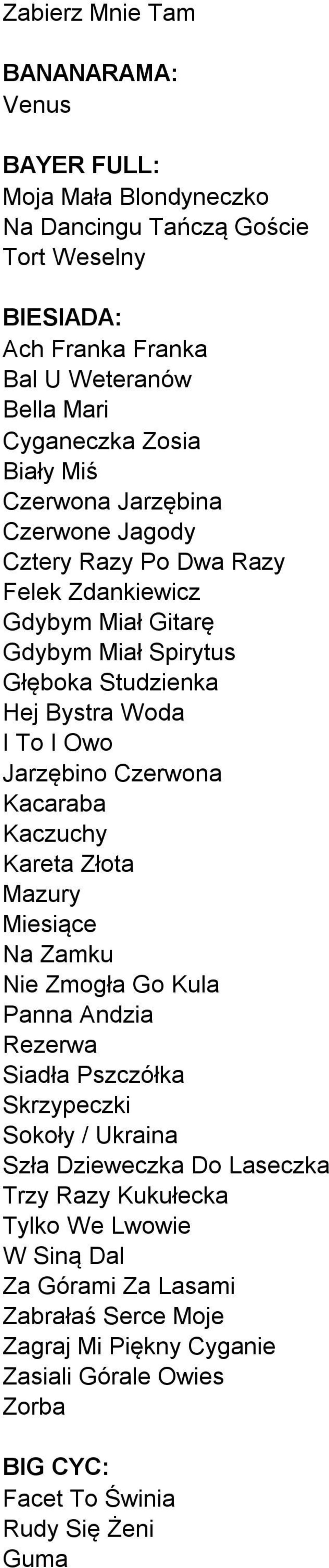 Jarzębino Czerwona Kacaraba Kaczuchy Kareta Złota Mazury Miesiące Na Zamku Nie Zmogła Go Kula Panna Andzia Rezerwa Siadła Pszczółka Skrzypeczki Sokoły / Ukraina Szła Dzieweczka Do