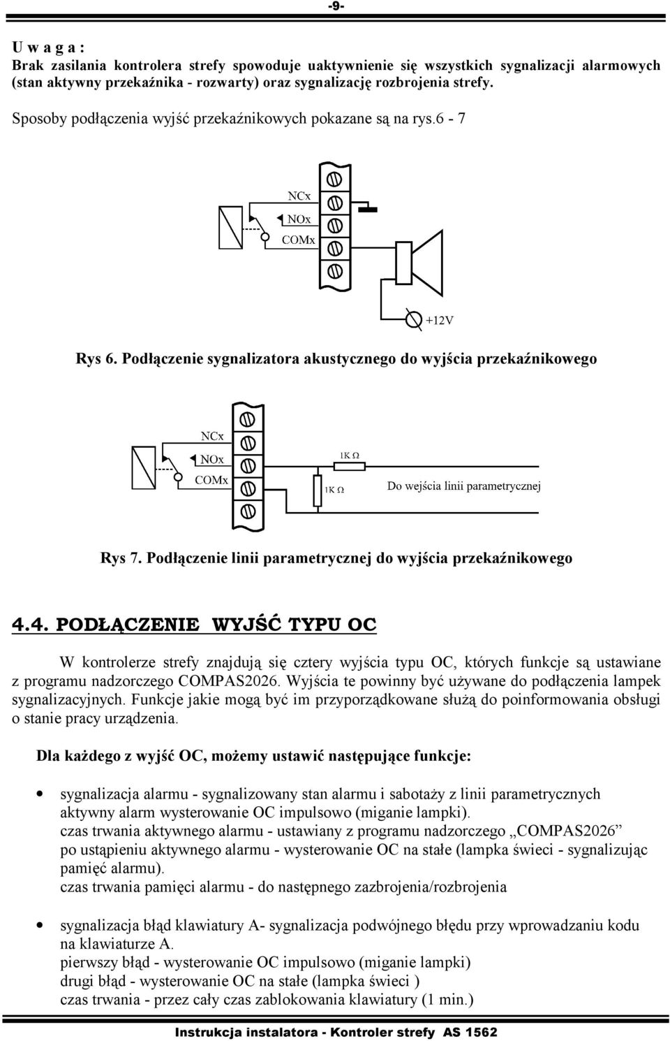 Podłączenie linii parametrycznej do wyjścia przekaźnikowego 4.