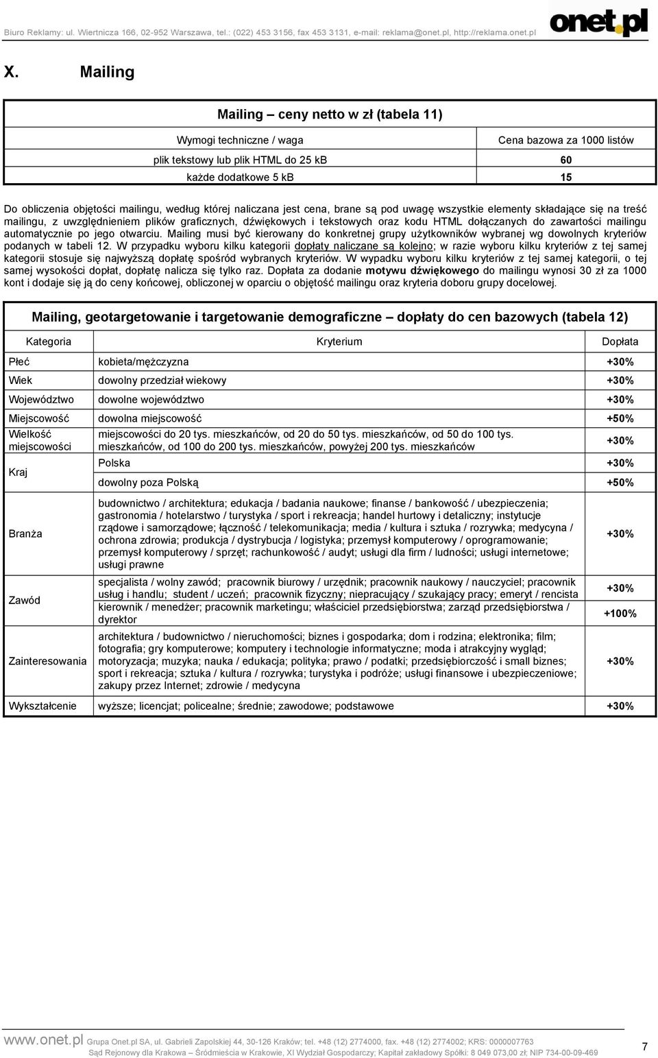 zawartości mailingu automatycznie po jego otwarciu. Mailing musi być kierowany do konkretnej grupy użytkowników wybranej wg dowolnych kryteriów podanych w tabeli 12.