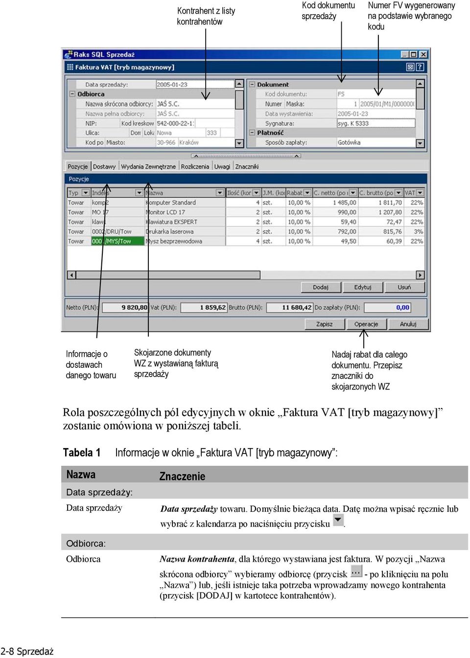 Tabela 1 Data sprzedaży: Data sprzedaży Informacje w oknie Faktura VAT [tryb magazynowy : Znaczenie Data sprzedaży towaru. Domyślnie bieżąca data.