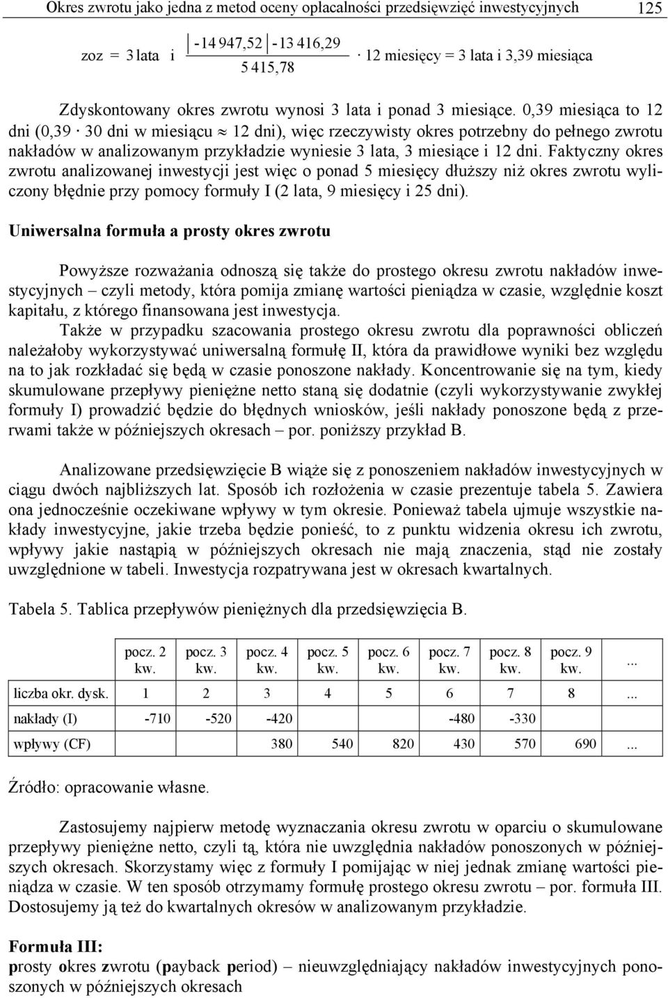 Faktycny okres wrotu analowanej nwestycj jest węc o ponad 5 mesęcy dłużsy nż okres wrotu wylcony błędne pry pomocy formuły I (2 lata, 9 mesęcy 25 dn).