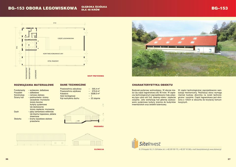 W zapleczu technologicznym zaprojektowano halę udojową typu rybia ość 2x3, zlewnię mleka i zaplecze socjalne.