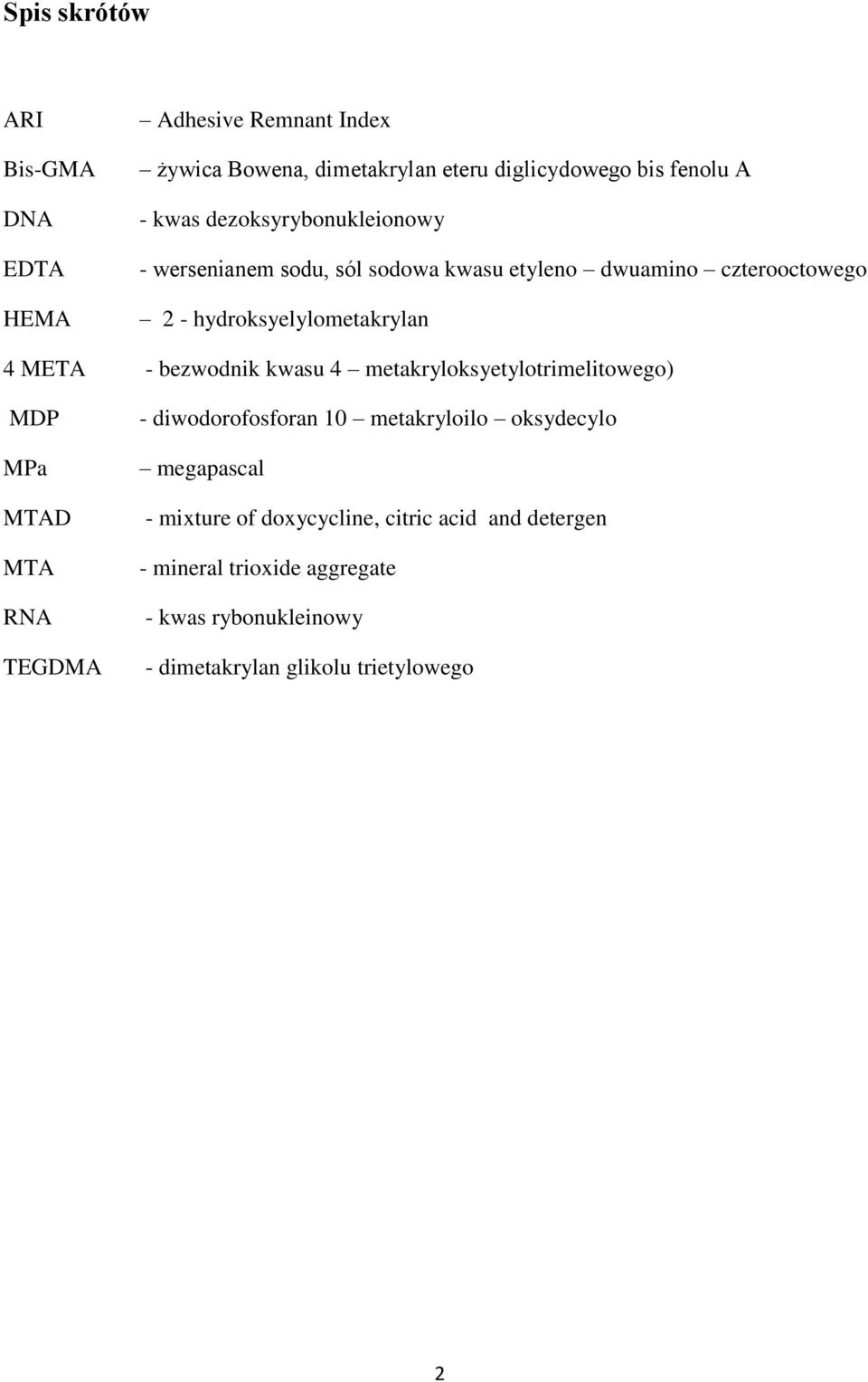 bezwodnik kwasu 4 metakryloksyetylotrimelitowego) MDP MPa MTAD MTA RNA TEGDMA - diwodorofosforan 10 metakryloilo oksydecylo