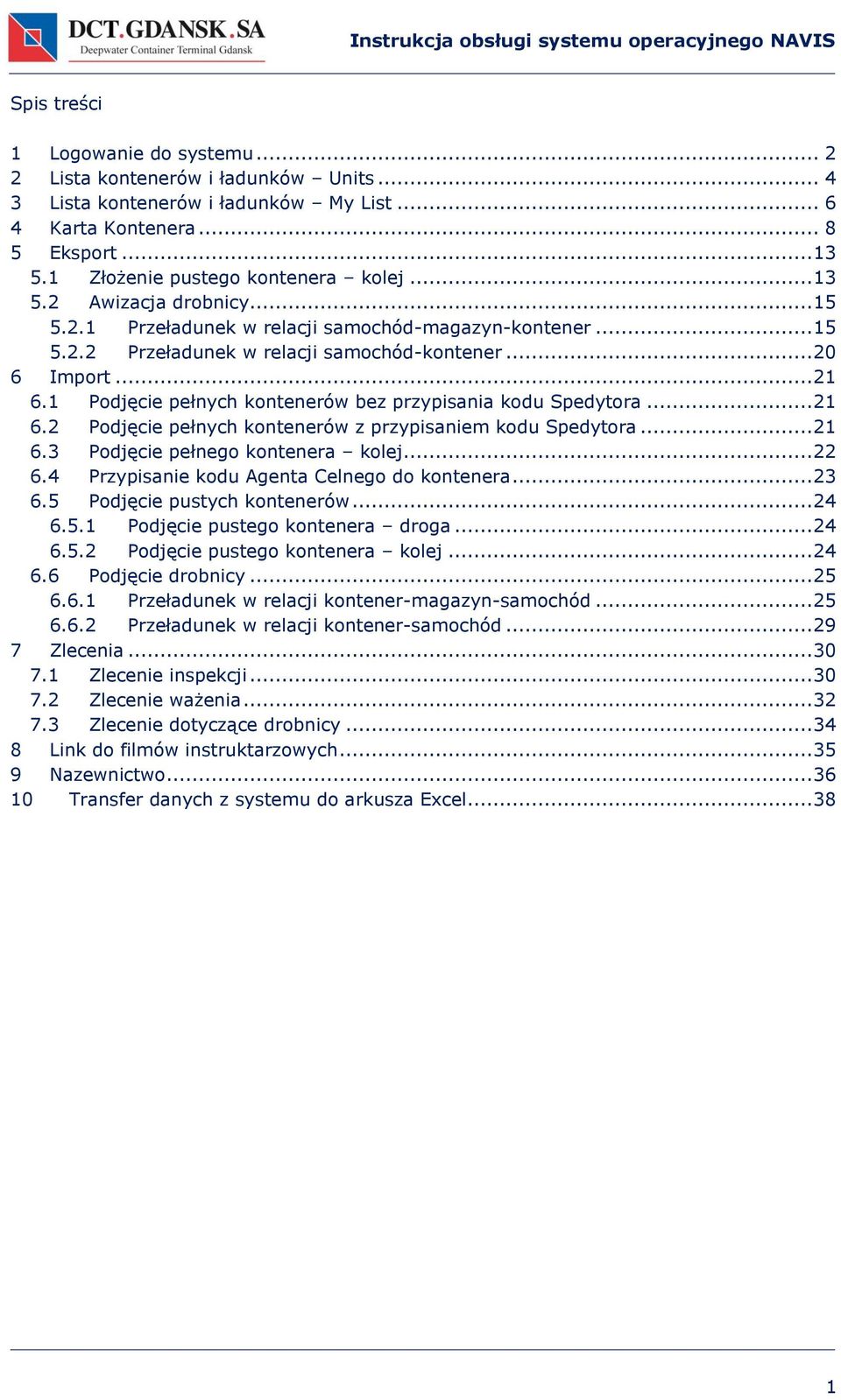 .. 20 6 Import... 21 6.1 Podjęcie pełnych kontenerów bez przypisania kodu Spedytora... 21 6.2 Podjęcie pełnych kontenerów z przypisaniem kodu Spedytora... 21 6.3 Podjęcie pełnego kontenera kolej.