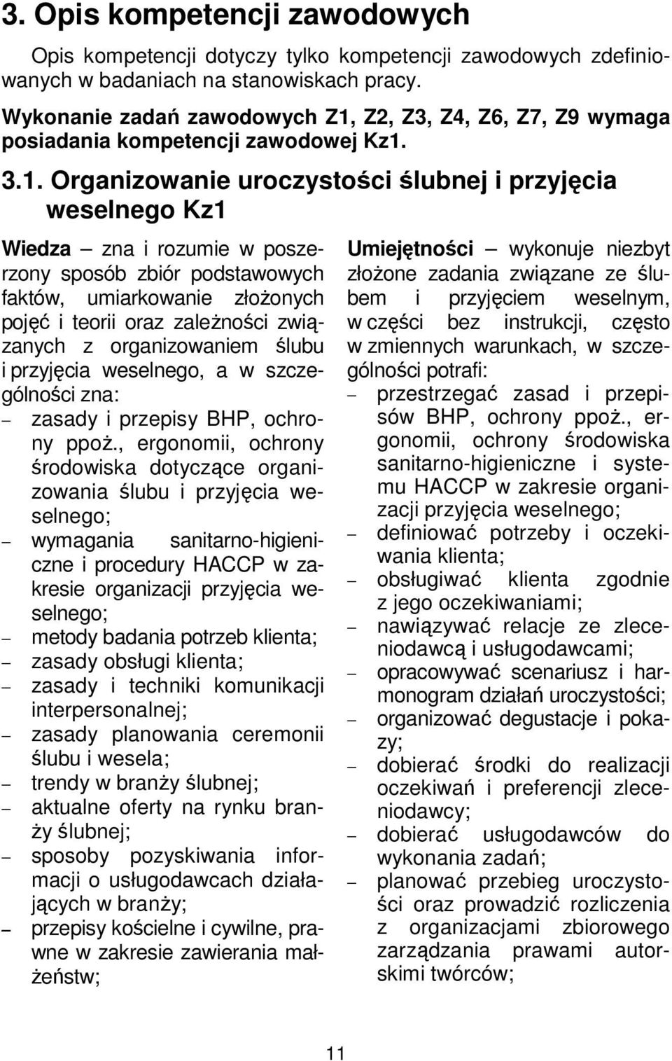 Z2, Z3, Z4, Z6, Z7, Z9 wymaga posiadania kompetencji zawodowej Kz1.