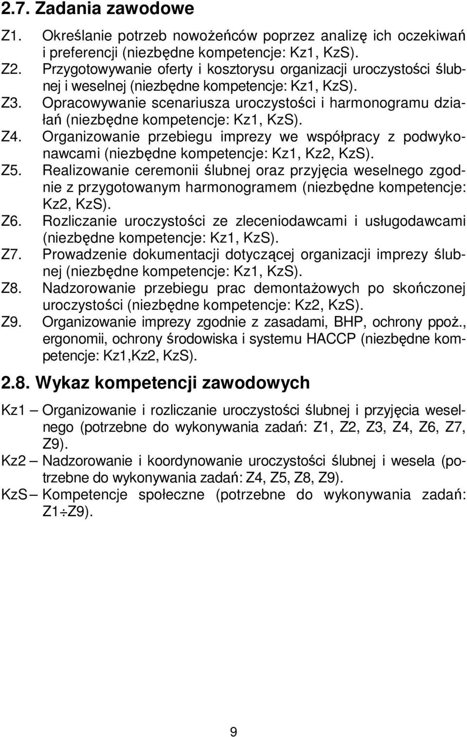 Opracowywanie scenariusza uroczystości i harmonogramu działań (niezbędne kompetencje: Kz1, KzS). Z4.