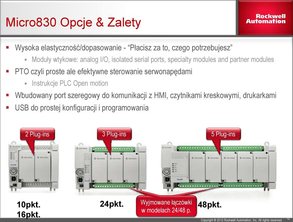 HMI, czytnikami kreskowymi, drukarkami USB do prostej konfiguracji i programowania 2 Plug-ins 3 Plug-ins 5 Plug-ins Up to 5 plug-ins 10pkt. 16pkt. 24pkt.
