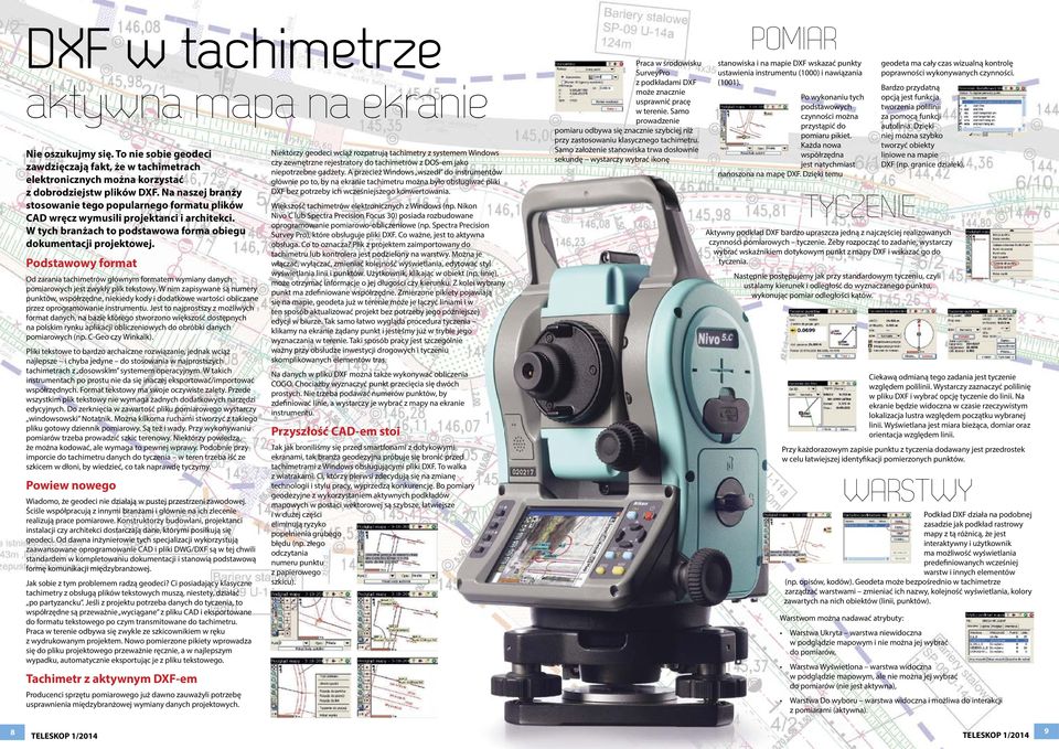 Podstawowy format Od zarania tachimetrów głównym formatem wymiany danych pomiarowych jest zwykły plik tekstowy.