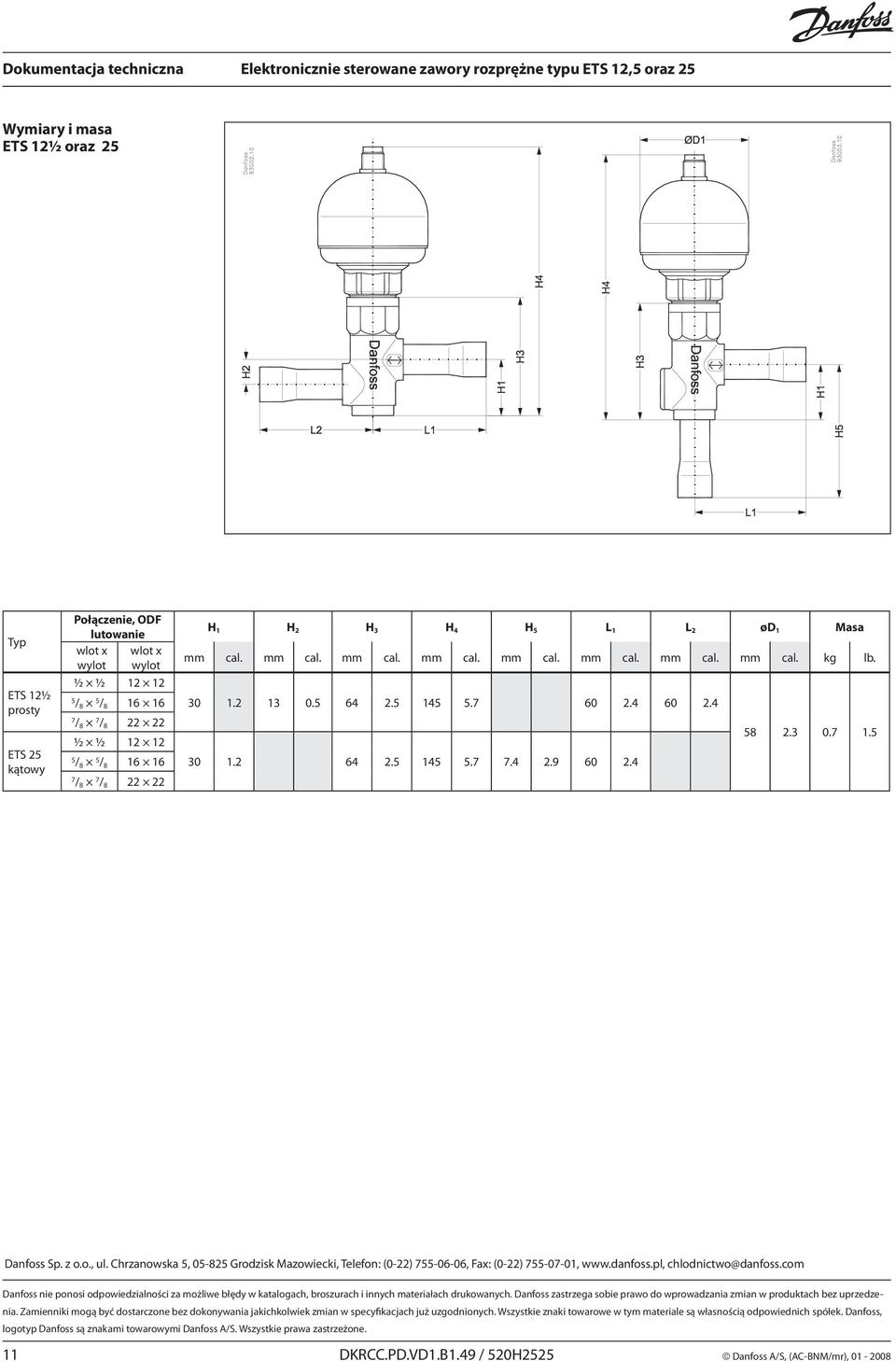 4 2.9 60 2.4 Danfoss Sp. z o.o., ul. Chrzanowska 5, 05-825 Grodzisk Mazowiecki, Telefon: (0-22) 755-06-06, Fax: (0-22) 755-07-01, www.danfoss.pl, chlodnictwo@danfoss.