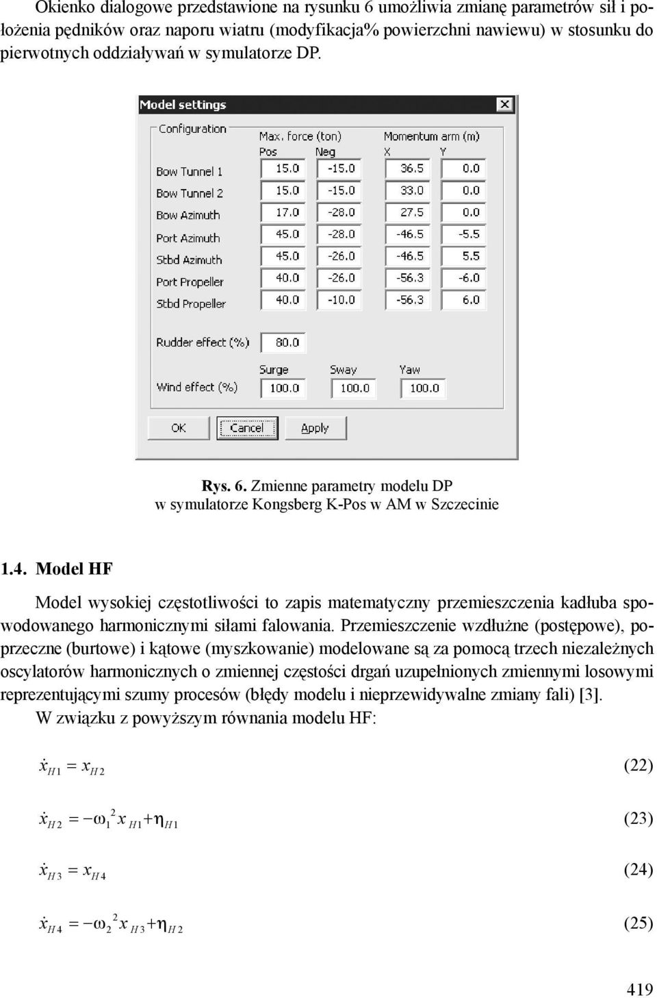 Model HF Model wysokiej częstotliwości to zapis matematyczny przemieszczenia kadłuba spowodowanego harmonicznymi siłami falowania.