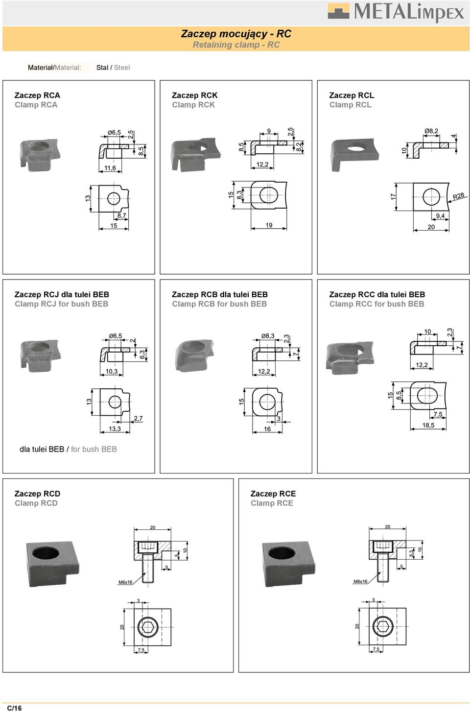 Zaczep RCB dla tulei BEB Clamp RCB for bush BEB Zaczep RCC dla tulei BEB Clamp RCC