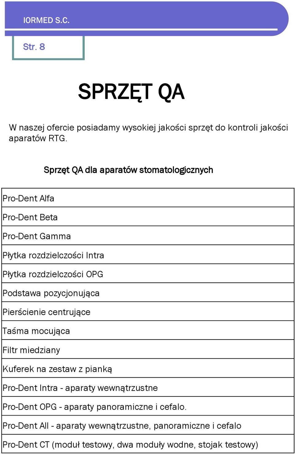 Podstawa pozycjonująca Pierścienie centrujące Taśma mocująca Filtr miedziany Kuferek na zestaw z pianką Pro-Dent Intra - aparaty