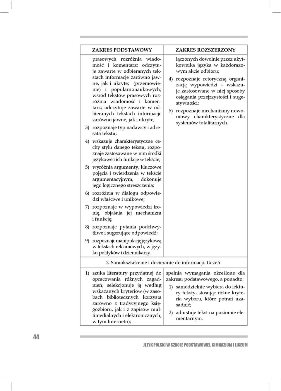 cechy stylu da ne go tekstu, rozpoznaje zastosowane w nim środki językowe i ich funkcje w tekście; 5) wyróżnia argumenty, kluczowe poję cia i twier dzenia w tekście argumentacyjnym, dokonuje jego