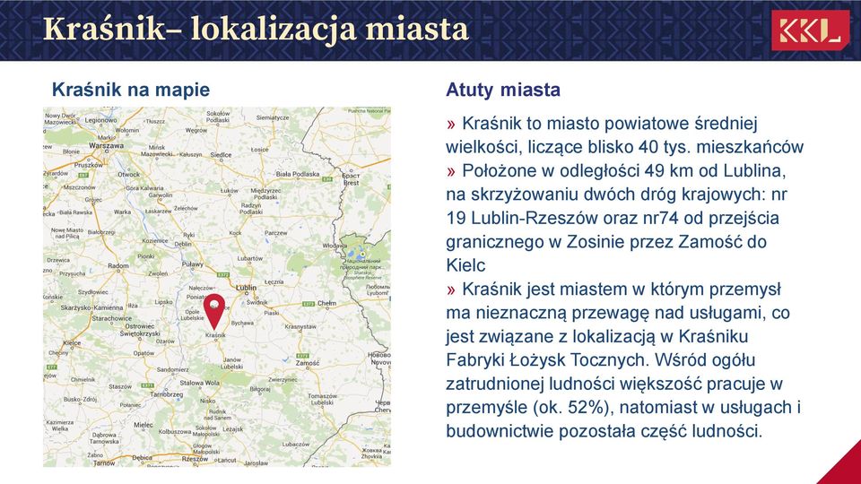 w Zosinie przez Zamość do Kielc» Kraśnik jest miastem w którym przemysł ma nieznaczną przewagę nad usługami, co jest związane z lokalizacją w