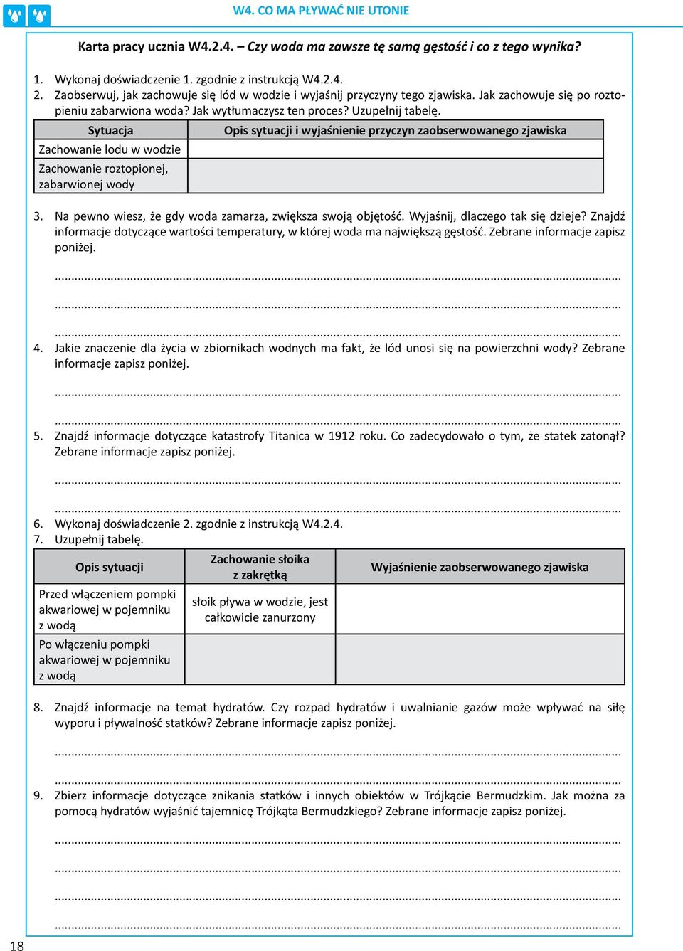 Sytuacja Opis sytuacji i wyjaśnienie przyczyn zaobserwowanego zjawiska Zachowanie lodu w wodzie Zachowanie roztopionej, zabarwionej wody 3.